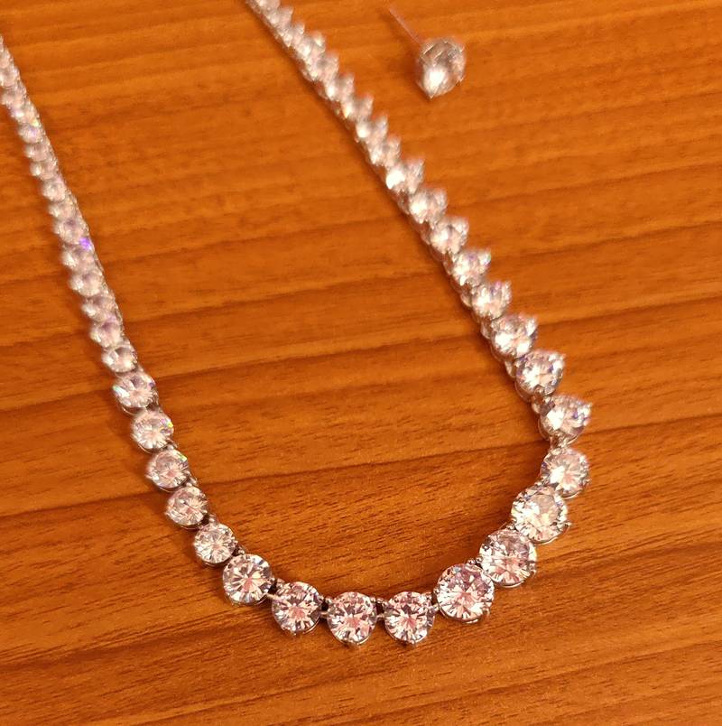 Femme Jam Single Line Solitaire Zirconia Crystals, 925 Sterling Silver  Necklace with Matching Earrings Tennis Necklace Set - Walmart.com