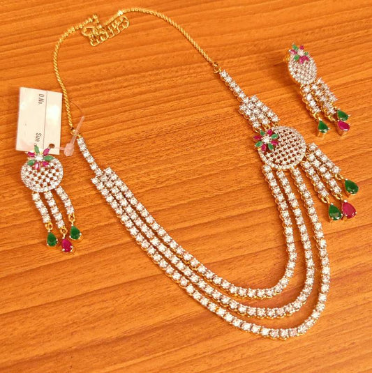 MULTICOLOUR CZ STUDDED LAYERED NECKLACE SET