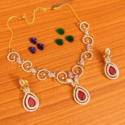 DIAMOND LOOK CHAGEABLE CZ COLOUR STONE NECKLACE SET