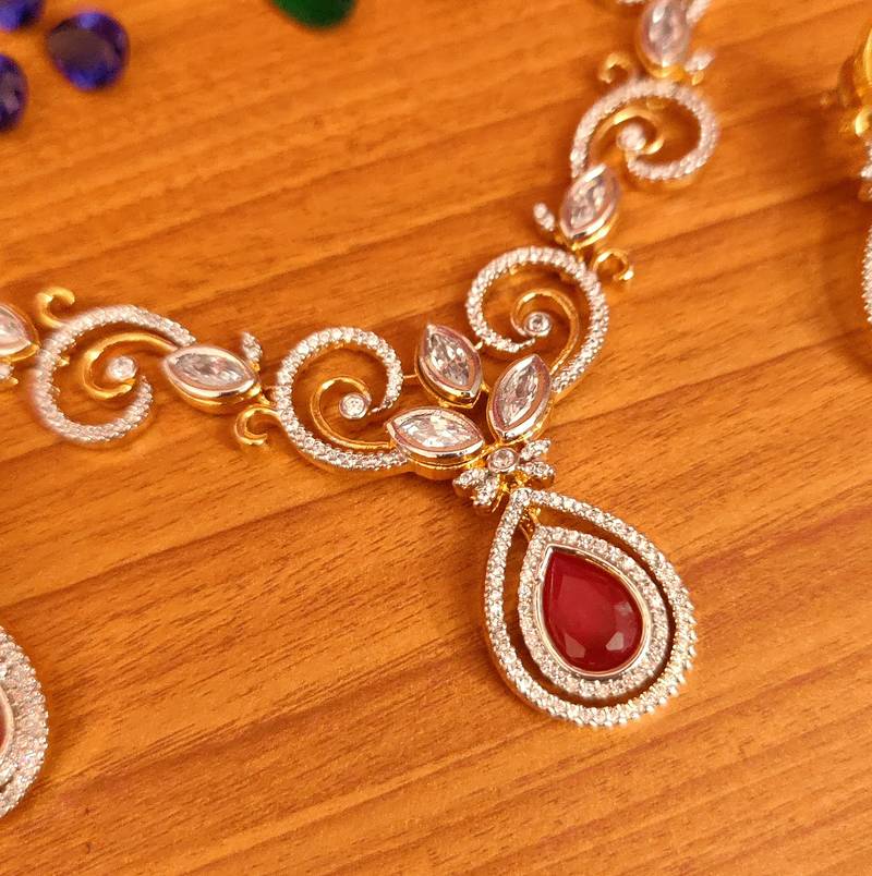 DIAMOND LOOK CHAGEABLE CZ COLOUR STONE NECKLACE SET