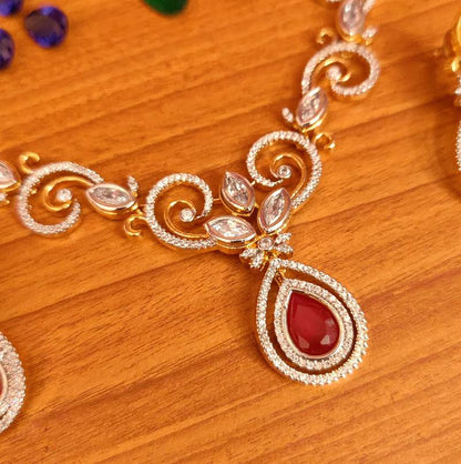 DIAMOND LOOK CHAGEABLE CZ COLOUR STONE NECKLACE SET