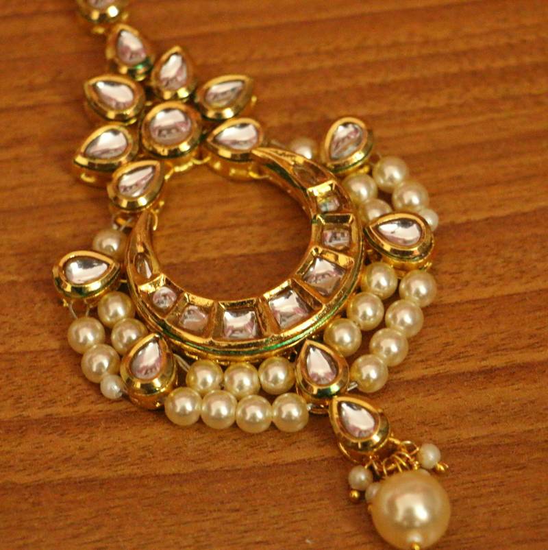 Kundan Meenakari Pearl Wedding Maang Tikka | Gold-Plated Bridal Head Jewellery