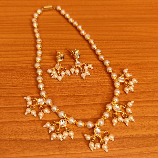 PEARL GOLD PLATED CAP KUNDAN LOOK NECKLACE SET