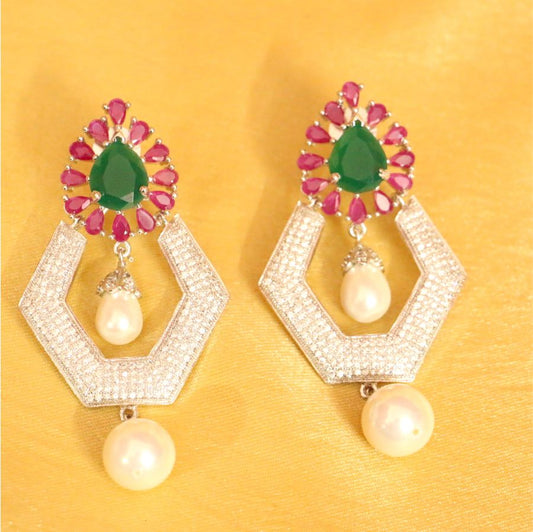 Diamond Look Ruby & Emerald Earrings