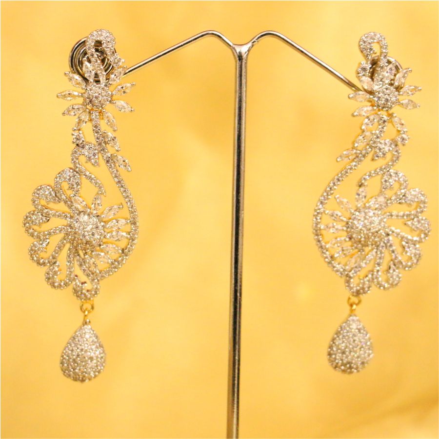 Designer American Diamond Dangler Earring In Rhodium Finish – Putstyle