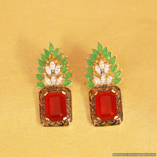 Embellished Diamond Look Ruby & Emerald Earrings