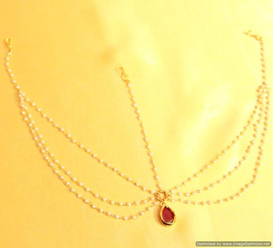 Ruby & Kundan Pear-Shaped Mathapatti | Gold-Plated Bridal Maang Tikka for Women