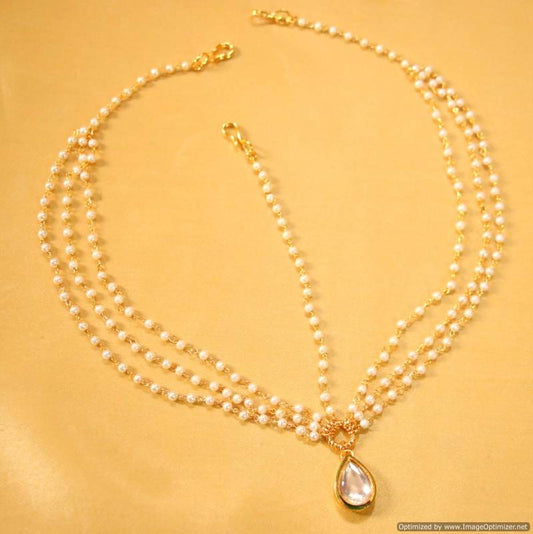 Pear-Shaped Kundan Mathapatti | Gold-Plated Bridal Maang Tikka with Pearls