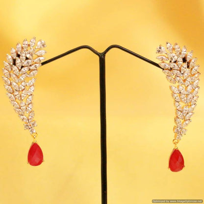 Ruby Zircon Dangler Earrings Close-up – Sanvi Jewels