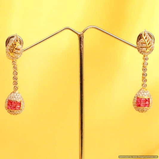 Diamond Look Leaf Pattern Ruby Danglers