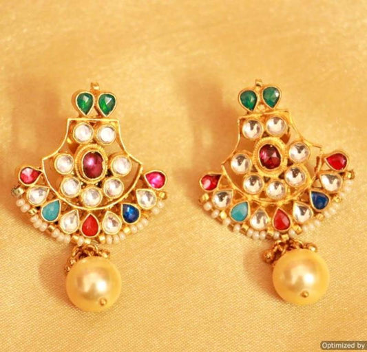 Kundan & Navratan Pearl Danglers