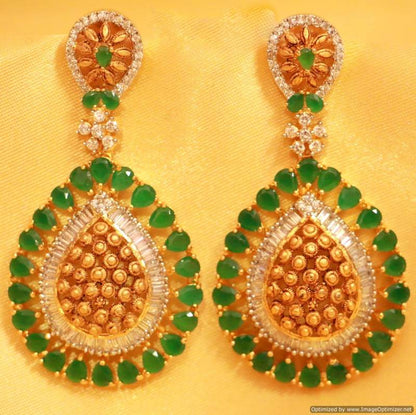 Antique Gold Green Onyx CZ Dangler Earrings Close-up – Sanvi Jewels
