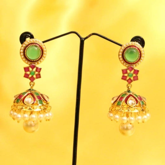 Multicolour Polki & Pearl Danglers