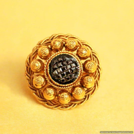 ANTIQUE GOLD LOOK BLACK STONE COCKTAIL RING