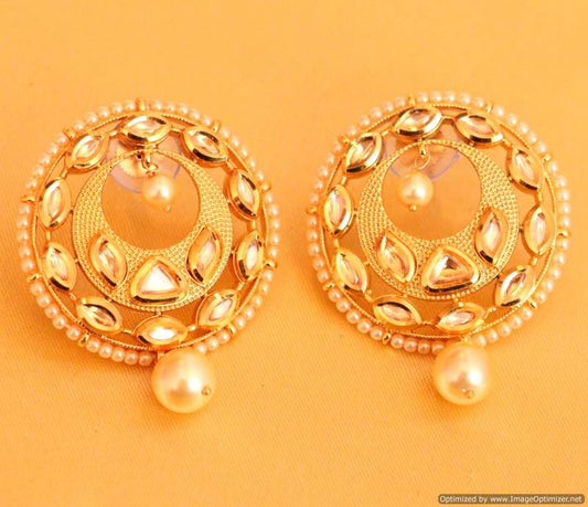 Golden Kundan & Pearl Studs
