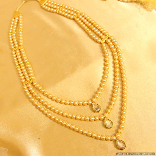 Semi Precious Pearl & Kundan 3 Line Necklace Set