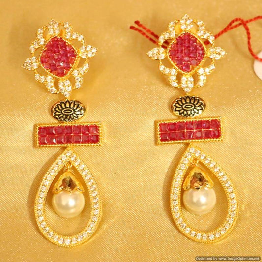 Ruby Gold Plated Diamond Look Danglers
