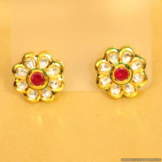 Ruby Kundan Meenakari Flower Shaped Studs