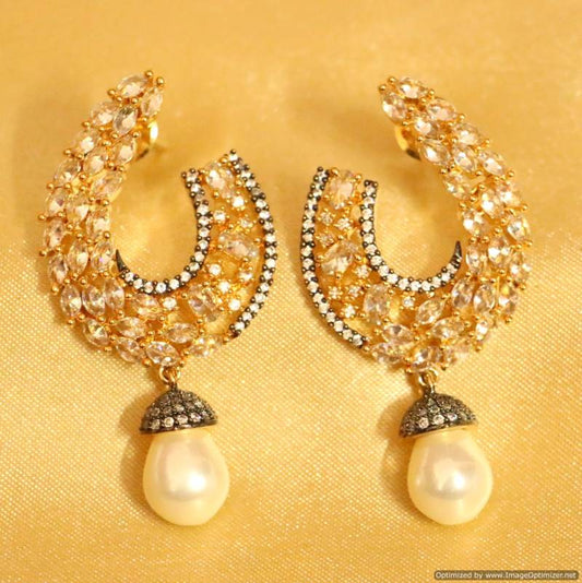 Victorian Look Pearl Diamond Polki Earrings