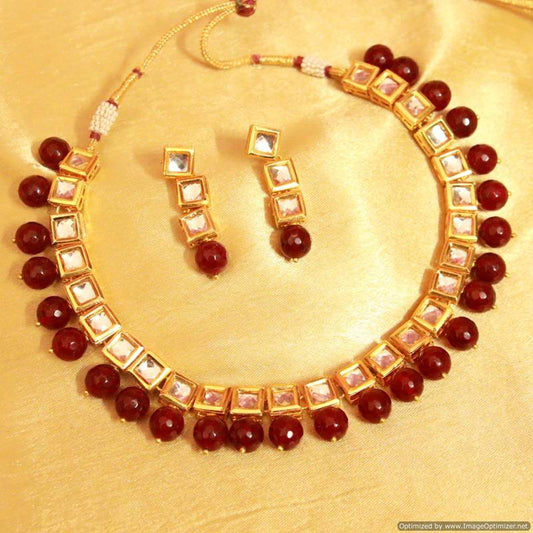 Red Onyx Kundan Single Line Necklace Set