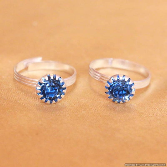 AQUA BLUE STONE SILVER PLATED ADJUSTABLE TOE RING