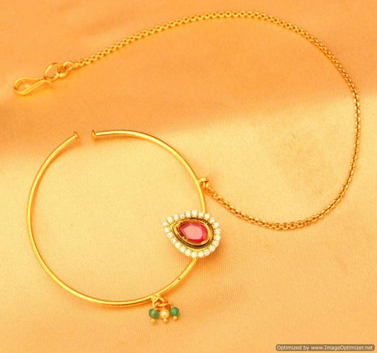 Multicolour Gold Look Kundan Bridal Nose Ring
