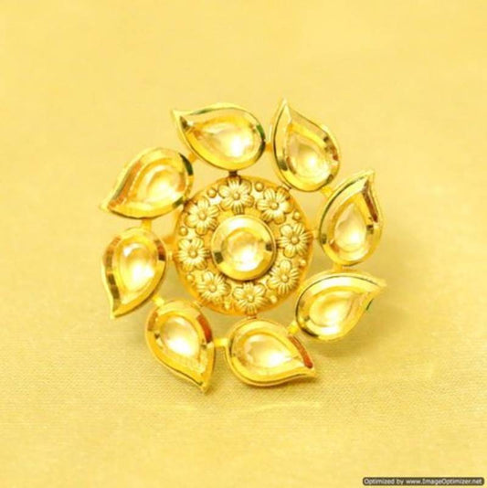 YELLOW KUNDAN POLKI MATT GOLD COCKTAIL RING