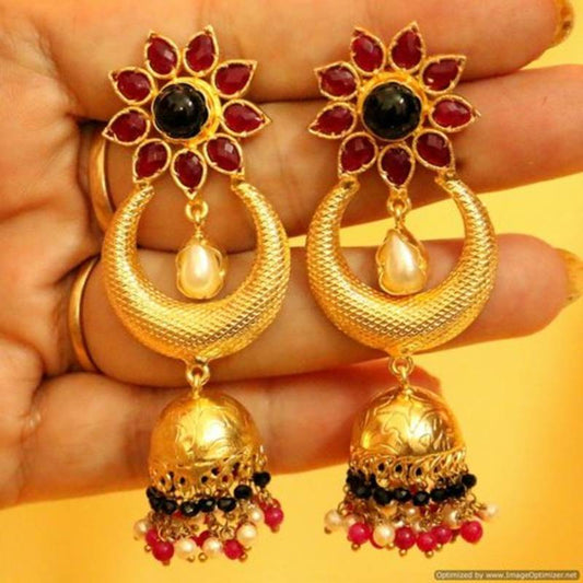Multicolour Gold Plated Ethnic Jhumkas