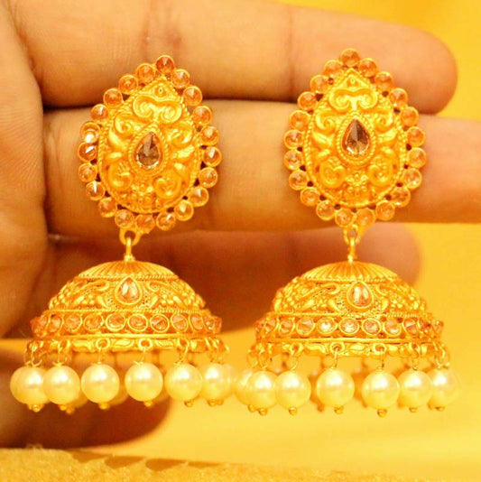 Matt Finish Gold Plated Polki Jhumka's
