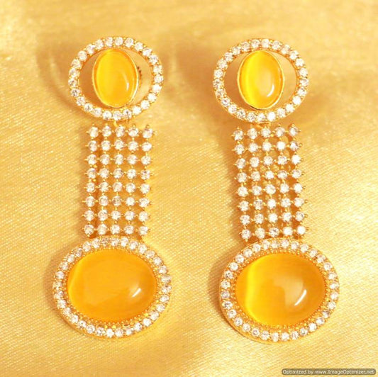 Yellow Onyx Cz Studded Danglers
