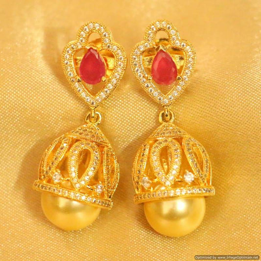 Ruby Diamond Look Gold Plated Pearl jhumka's