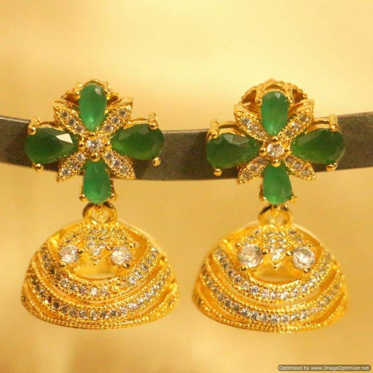 Green Onyx Gold Plated Dangling Jhumka's