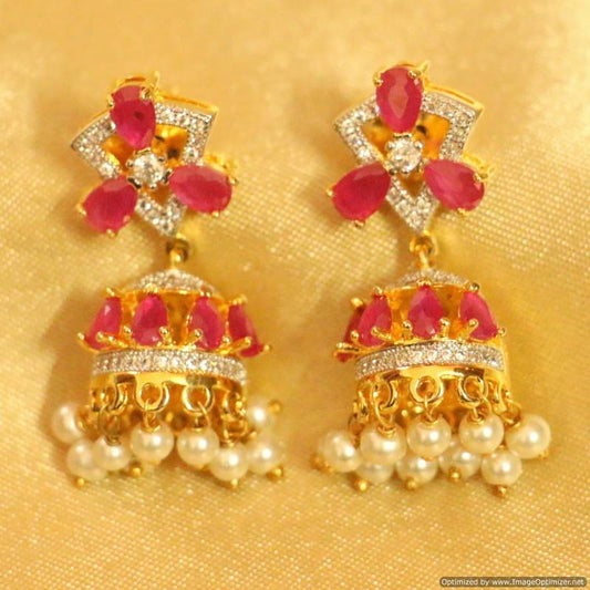 Ruby Diamond Look Fine Pearl Earrings