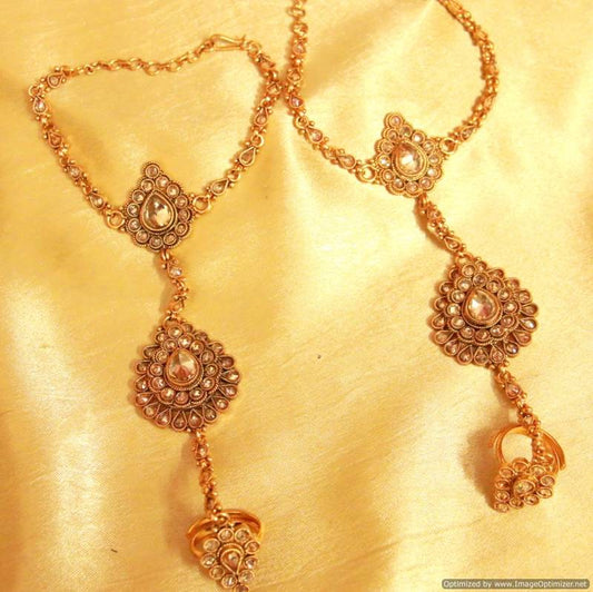 GOLD PLATED CZ STUDDED ANTIQUE HATHPHOOL