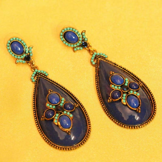 Blue Stone Antique Finish Fashion Earrings