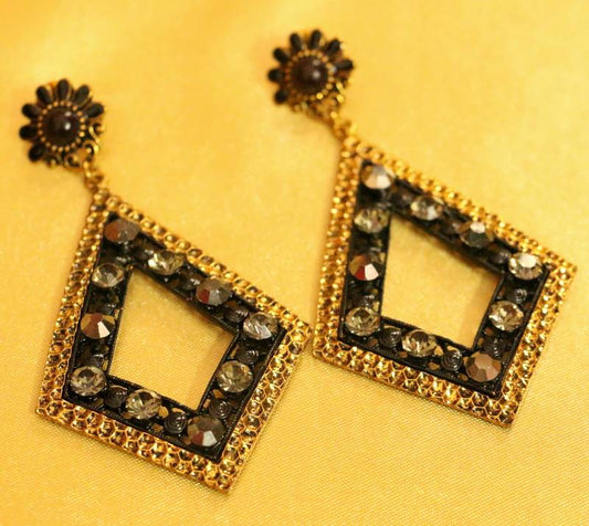 Black Zircon Studded Gold Plated Fashion Earrings