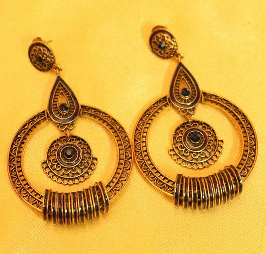 Antique Gold Plated Filigree Blue Earrings