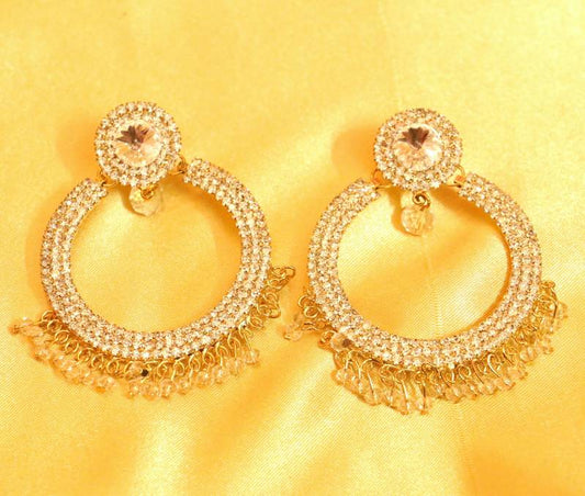 Zircon Studded Gold Plated Fashion Earrings