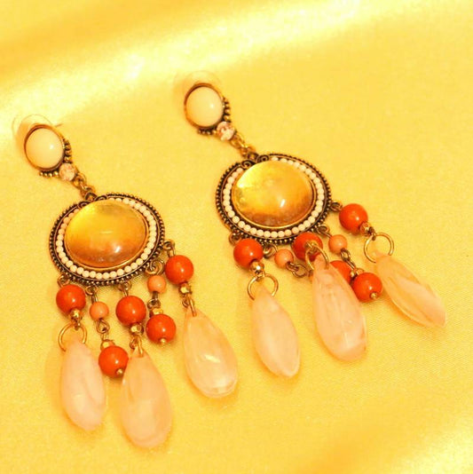 Pink Onyx Antique Finish Fashion Earrings