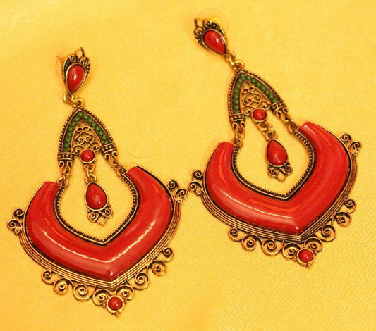 Multicolour Green & Red Antique Plating Fashion Earrings