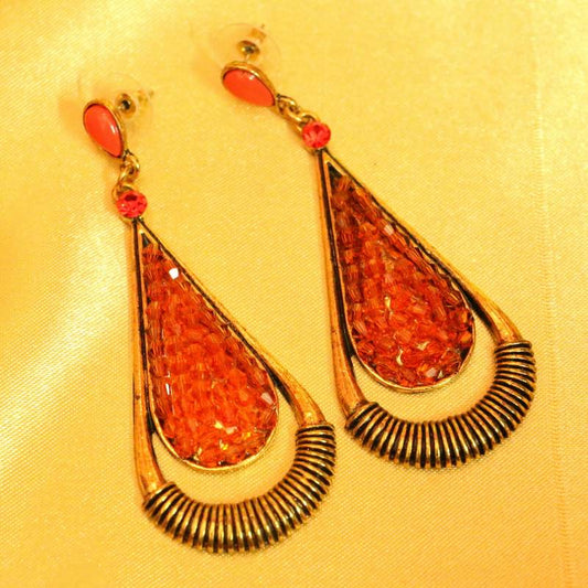 Orange Colour Gold Plated Antique Fashion Earrings