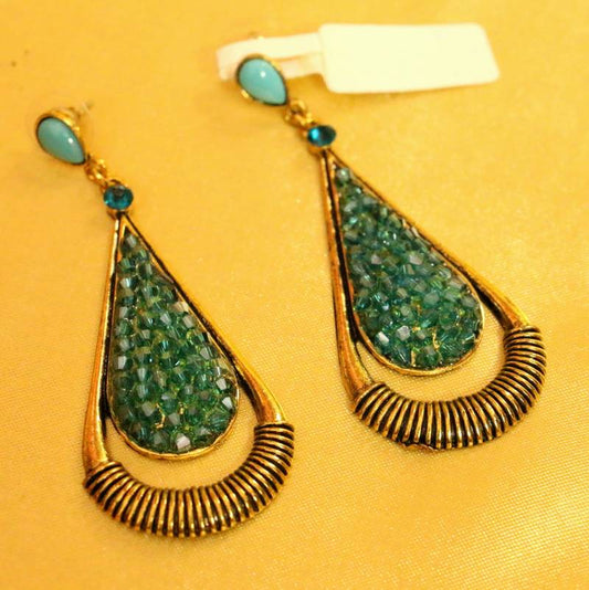 Turquoise Colour Gold Look Antique Fashion Earrings