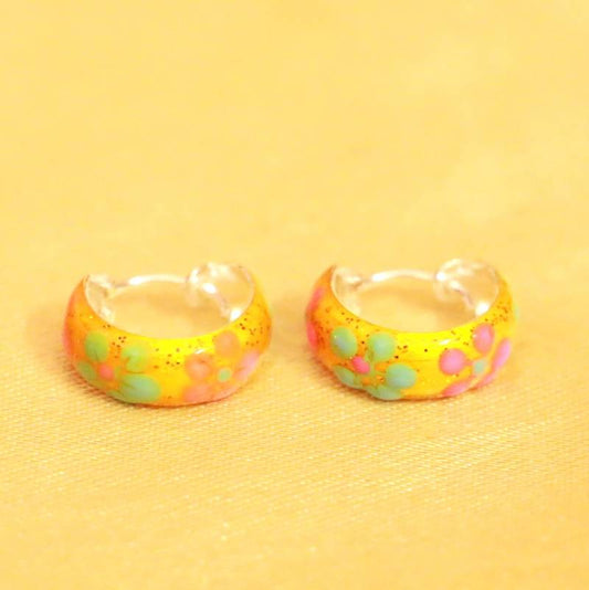 92.5 Sterling Silver Yellow Flower Pattern Earrings