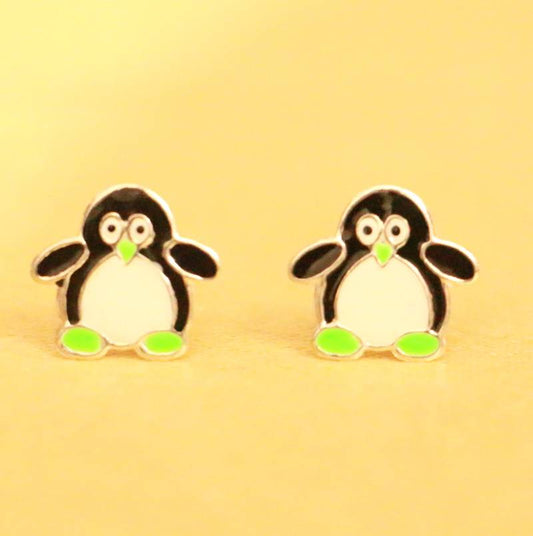 92.5 Sterling Silver Penguin Baby Earrings