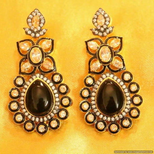 Victorian Look Black Onyx Zircon Earrings