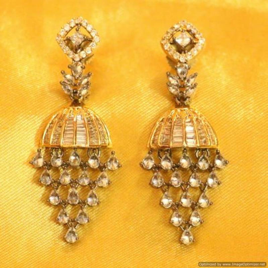 Victorian Look Gold Finish Polki Danglers