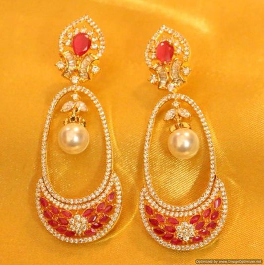 Ruby Diamond Look Gold Plated Danglers