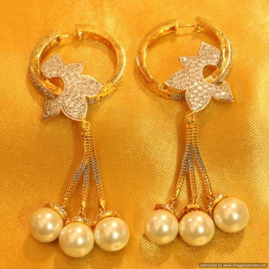 Gold Plated Leaf Pattern Pearl Baali