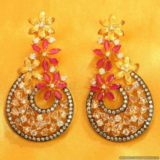 Ruby Diamond Look Polki Gold Plated Earrings