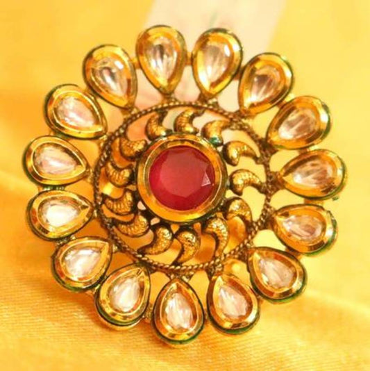 RUBY COLOUR KUNDAN POLKI COCKTAIL RING